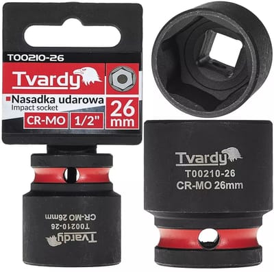 Tvardy Slagdop kort zeskant 26 mm – chroom-molybdeen staal – 12,7 mm vierkant opname – zwart – voor slagsleutel, autowerkplaats en industrieel montagewerk