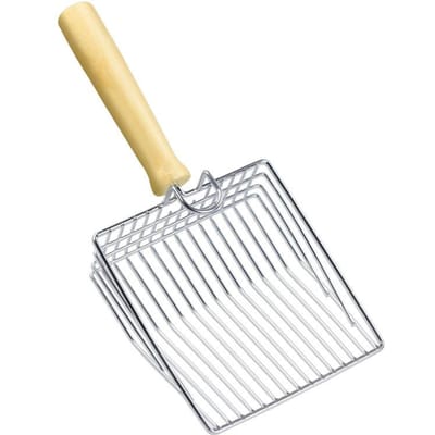 RVS Kattenbakschep met Houten Handvat – Stofvrij, Gemakkelijk Schoon te Maken & Stijlvol voor Kleine Honden/Katten Toiletten (Huisdierafval Schep) beige