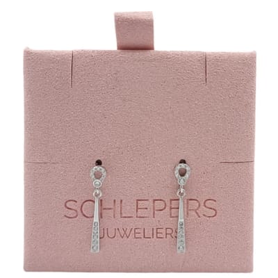 Zilveren Staaf hangertjes met CZ Detail - 24 x 4 mm