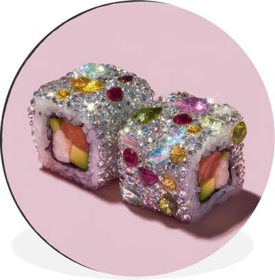 WallCircle - Wandcirkel - Muurcirkel - Sushi - Rolletjes - Steentjes - Kleurrijk - Aluminium - Dibond - 30x30 cm - Binnen en Buiten