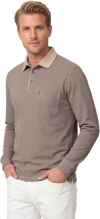 CASA MODA comfort fit heren polo lange mouw - taupe dessin