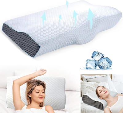 50 cm nekkussen van traagschuim – Langzaam terugverend kussen voor thuis - Ergonomisch kussen – Verlicht nekpijn – Golfvormig kussen – Geschikt voor slapen op de rug, buik en zij – Traagschuim – Slaapkussen – Kussen – Donkergrijs en wit