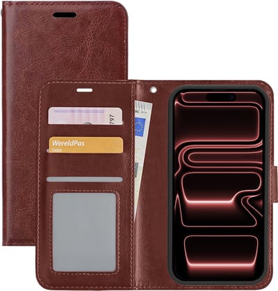 Hoesje - Met Pasjeshouder - Geschikt voor Apple iPhone 17 Pro Max - Luxe Bookcase Portemonee - Flip Case - Kunstleer Book Case - Flipcase - Book Cover - Walletcase - Portemonneehoes - Bruin