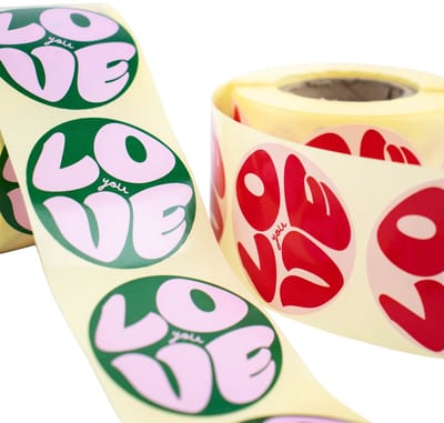 Cadeau stickers - 500 stuks - 'Love you' Roze-Rood 50mm - Stickers volwassenen - Sluitstickers - Sluitzegel - Ronde stickers op rol