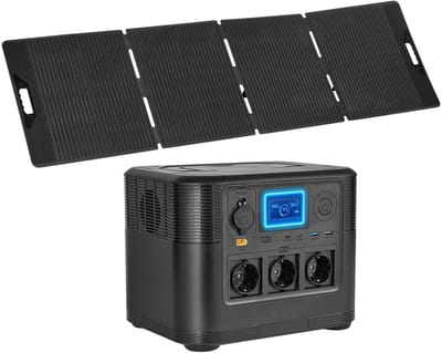 Draagbaar Powerstation - Zonnengenerator Set - 1200W Omvormer - 806Wh LiFePO4-Accu - 200W Opvouwbaar Zonnepaneel - 9 Uitgangen - Noodstroom Back-up