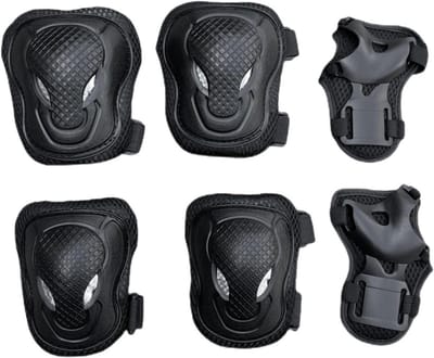 6-Delige Kinderbeschermingsset Zwart | Knie- en Elleboogbeschermers voor Skaten, Fietsen en Sport