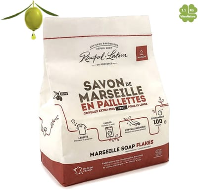 Marseille zeepvlokken groen met olijf olie 1.5 kg | Rampal Latour | Zuinig Ecologisch Milieuvriendelijk Hypoallergeen | Zonder conserveermiddel