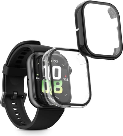 kwmobile 2x cover geschikt voor HONOR Watch 5 - Fitnesstracker cover van gehard glas en kunststof frame set transparant / zwart