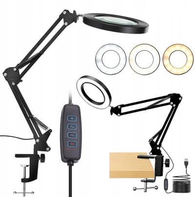 LED-vergrootlamp - 10x optisch glas - Bureaulamp - 3 kleurtemperaturen - 10 helderheidsniveaus - Verstelbare zwenkarm - Ideaal voor knutselen, lezen en naaien