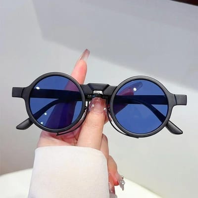 Trendy Unisex Zonnebril UV400 Bescherming Steampunk Rond Montuur Buiten Zonnebril voor Vrouwen Mannen blue
