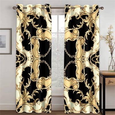 3D Modern Zwart en Goud Kunst Design Dunne Verduisterende Gordijnen Luxe Woonkamer Slaapkamer Huisdecoratie Maatwerk Gordijnen 100W130H(CM)40x51in&Hook