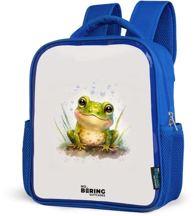 NoBoringSuitcases.com® - Rugzak blauw - Schooltas jongens - Kikker - Groen - Waterverf - Dieren - Kinder rugtas jongen - Boekentas kind - Kinderrugzak voor school - Schoolrugzak