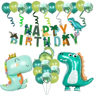 DOWO®- 1-5 Jaar Verjaardag Decoraties - Baby / Kind - Happy Birthday Leuke Dinosaurus Decoratie - Banner Confetti Groene Latex Ballonnen - Jongen & Meisje - Jungle feestbenodigdheden - Dieren verjaardagsdecoratie