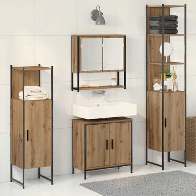 vidaXL - Badkamermeubel - Set - 4 - st - Bruin - 33 - x - 33 - x - 185,5 - cm - Bewerkt - hout