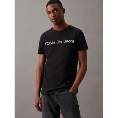 Calvin Klein Jeans Letterprint Slim Fit Ronde Hals Korte Mouwen T-shirt Heren Tops Zwart J30J322552-BEH L black
