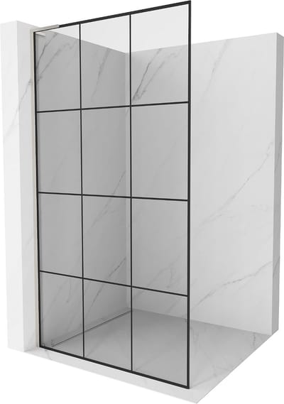 Mexen Kioto L douchewand Walk-in 100 x 200 , zwart raster, geborsteld nikkel - 800-100-103-97-77