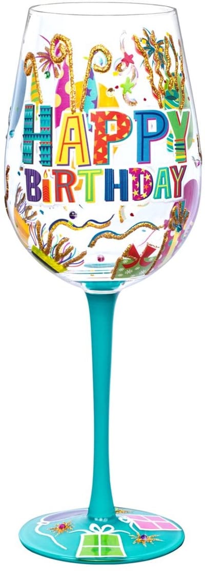 JHUBERS- Wijnglas Gepersonaliseerd 15oz - Handgeschilderd - Gefeliciteerd - Verjaardag - Milieuvriendelijk - Kleurrijke Letters - Cadeauglas
