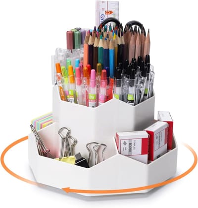 360° Draaibare Pennenorganizer – Grote Desk Organizer met Meerdere Compartimenten – Stevig & Duurzaam PP voor School, Kantoor & Thuis