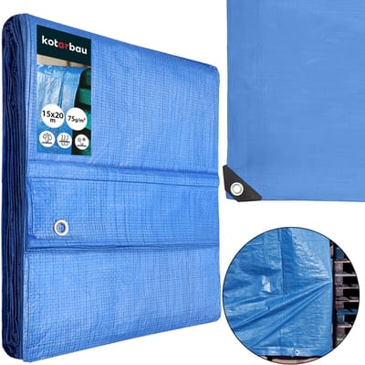 KOTARBAU® Afdekzeil - Polyethyleen - 15 x 20 m - Blauw - 60 g/m² - Waterdicht - Zeil Afdekking - Beschermzeil voor Meubels - Afdekzeil uv-bestendig