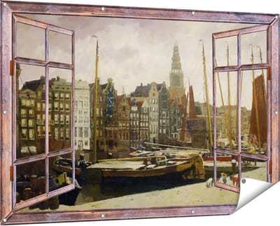 Gards Tuinposter Doorkijk Het Damrak in Amsterdam - George Hendrik Breitner - 150x100 cm - Tuindoek - Tuindecoratie - Wanddecoratie buiten - Tuinschilderij