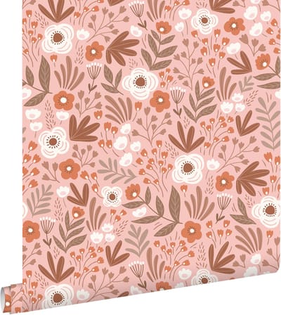 ESTAhome behang bloemetjes terracotta roze - 50 x 900 cm - 131069