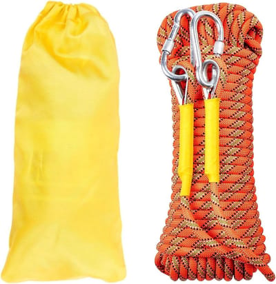 Dynamisch 10 mm Klimtouw van 90 m - Statisch Touw voor Brandbestrijding, Paragliding en Outdoor Activiteiten met 2 Stalen Haken voor Hiking en Kamperen