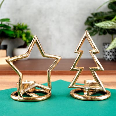 Kandelaar voor Een Lange Kaars Aluminium Gouden 15,5 / 16 cm 2 stuks - Kaarsen - Kaarsenstandaard - Kaarsenhouder - Decoratie