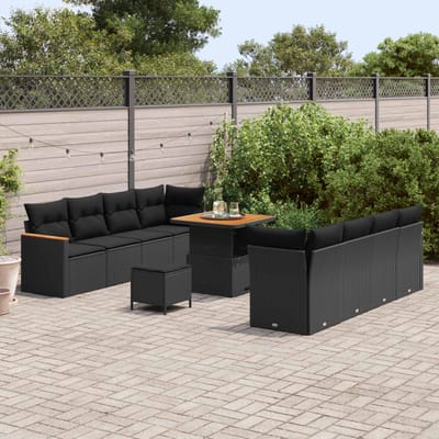 vidaXL - Tuinbank - Set - 12 - st - 10-Aantal - zitplaatsen - Zwart - poly - rattan
