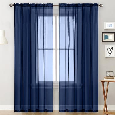 Rideaux transparents pour salon, tringle à poche, panneaux de fenêtre, chambre à coucher, Voile semi-transparent, vert 39"Wx51"L bleu foncé