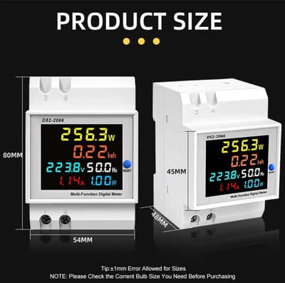 Eenfasige elektriciteitsmeter, slimme huisinstallatie met gemotoriseerde rails, wisselspanning, stroom, vermogen, frequentie, energiecoëfficiënt, LCD-kleurenscherm