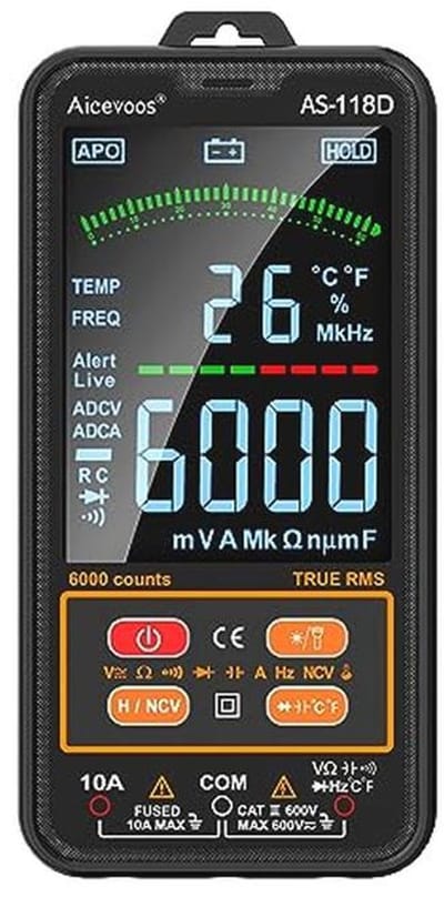 Smart digitale multimeter, automatische TRMS-meter voor elektriciens - spanning, stroom, weerstand, temperatuur, frequentie meten