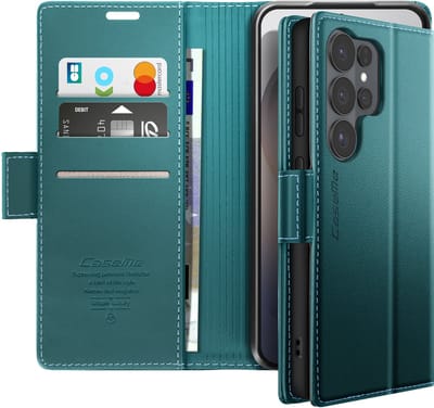 Caseme, Etui Geschikt voor Galaxy S26 Ultra Anti-RFID Glanzend Ledereffect, Donkergroen