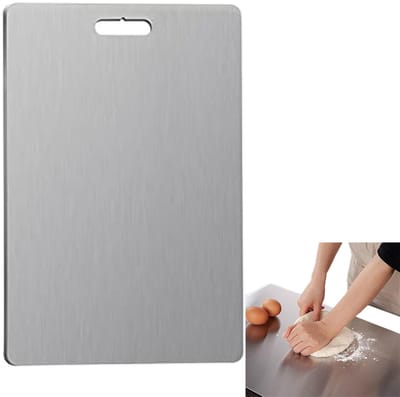 Wishdor Premium SUS-304 RVS Snijplank - Anti-Slip - Dubbelzijdig Kneedbord - 39x28 cm - Zilver