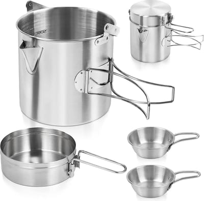 Camping kookgerei set roestvrij staal camping pan outdoor servies kookpan set opvouwbaar camping koken voor picknick camping kookset backpacking camping wandelen