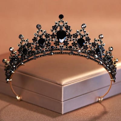 Bruidshoofddeksel Zwart-Kleur Dames Ballroom Kroon Barok Kristal Tiara's En Kronen Bruids Bruiloft Haaraccessoires Sieraden Tiaras zwart