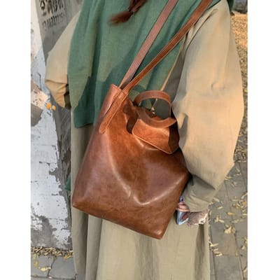 Tote Bag Nieuwe Mode Dames Tas Emmer Tas Retro Grote Capaciteit Enkele Schouder Onderarm Tas beige