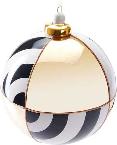 BRUBAKER Premium Kerstballen Met Cirkelpatroon, 10 Cm, Glazen Kerstballen Met Porseleinen Toppen, Handgemaakt, Kerstboomdecoratie, Kerstballen, Goud, Zwart En Wit