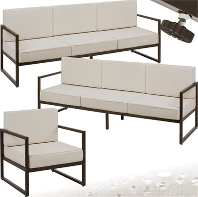 tectake® - Tuin-loungeset Comosa - Voor 7 personen - Tuinset - Twee banken en tuin fauteuil - Waterafstotende en ultradikke zit-en rugkussens - Draagkracht 120kg per zitplaats - Bruin/beige