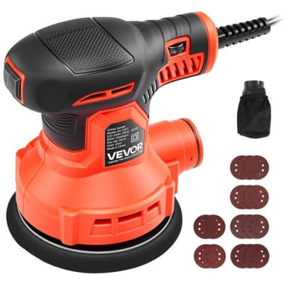VEVOR 250W excentrische schuurmachine 127 mm elektrische houtschuurmachine, 6000-12000 tpm, 6-traps snelheidsregeling, 16 schuurvellen, stofzak, 3 m netsnoer, handzame schuurmachine voor houtbewerking