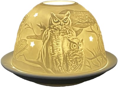 Clayre & Eef Waxinelichthouder Ø 12x8 cm Wit Porselein Uil