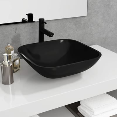 vidaXL - Wasbak - 42x42x14 - cm - glas - zwart
