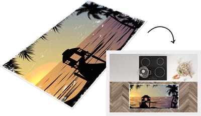 Keukenloper - Loper keuken - Zee - Pier - Palmbladeren - Nacht - 120x60 cm - Keukenloper vinyl