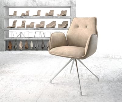Gestoffeerde-stoel Zoa-Flex kruisframe conisch roestvrij staal microvelours beige vintage pocketveer kern