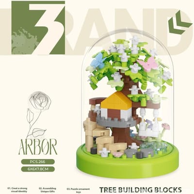 Cadeau de Saint-Valentin Arbre en Fleur Maison dans les Arbres Blocs de Construction Bouquet Puzzle Assemblage Image Jouet Ornements No box beige