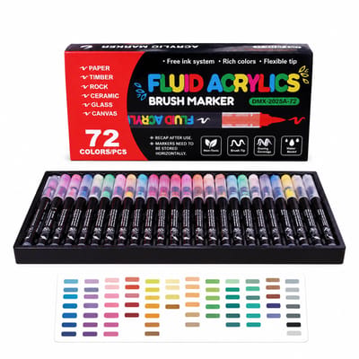 Acrylstiften met zachte punt - set van 72 - vloeibare acrylinkt - geschenkverpakking