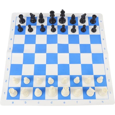 19,7 inch Schakspel Set Plastic 32 Schakstukken Schakers met PU Blauw Wit Geruit Schakbord en white