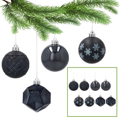 Antraciet kerstballen, set van plastic kerstballen, kerstboom ornamenten 6cm, 8 stuks.