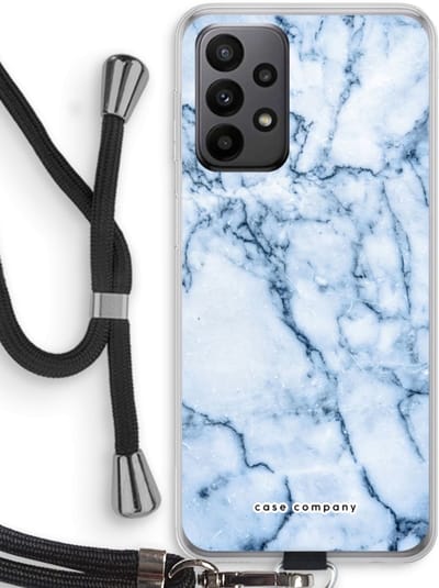 Case Company® - Hoesje met koord geschikt voor Samsung Galaxy A23 hoesje met Koord - Blauw marmer - Telefoonhoesje met Zwart Koord - Bescherming aan alle Kanten en Over de Schermrand