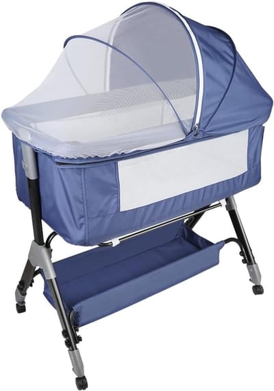 Baby Bijzetbed - Baby Wieg - Naast Ouder Bed - Verstelbare Hoogte Schuinte - 104 x 52 cm - Marineblauw