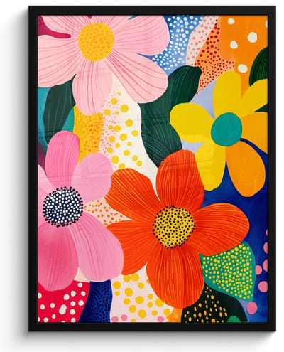 Poster in lijst - Fotolijst 50x70 cm - Posters - Bloemen - Kleurrijk - Stippen - Posterlijst zwart - Decoratie - Wanddecoratie woonkamer - Muurdecoratie slaapkamer